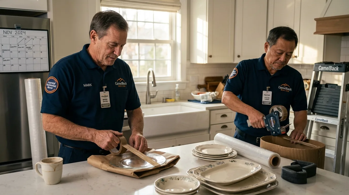Professional crew packing kitchen dishware in Paso Robles, CA